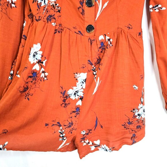 NWT Urban Outfitters High Rise Romper Puff Sleeve Brown Orange Medium - Picture 7 of 10